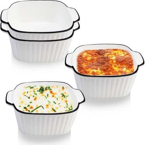 Lot de 4 mini plats à gratin en céramique pour friteuse à air chaud, four, four à micro-ondes, 14,5 x 11,5 x 5,5 cm (1/5)