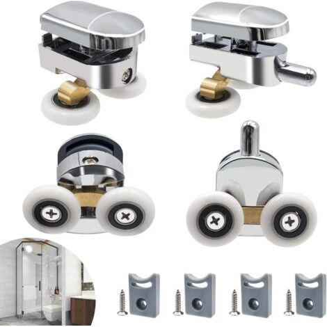 Rouleau de porte de douche, 4 roulettes doubles pour porte de douche Roulettes Coulissantes Porte Roue de Remplacement pour Cabine de Douche (1/5)