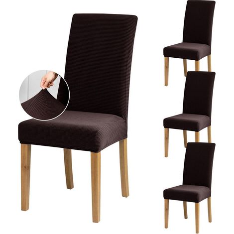 Dehnbarer Stuhlbezug 4er Set, Kaffee, pflegeleicht, Polyester-Elasthan (1/5)
