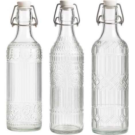 Regalo Italiano Bottiglia Decorata Ass. Tappo Ermetico 1 Lt D 8,5 Cm H 32 Cm Vetro Trasparente 1 Pz