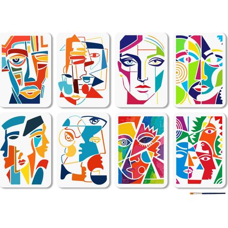 Pochoir Réutilisable de Style Cubisme Motif Visage Abstrait 29.7 x 21cm avec Pinceau pour la Décoration Murale les Meubles les Toiles et la Décoration Intérieure (1/5)
