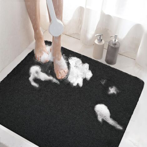 Sollbry Tapis de Douche Antiderapant, 60x60cm Tapis de Baignoire Antidérapant avec Drain, Doux PVC Luffa Tapis de Bain pour Salle de Bain, Séchage Rapide, Noir (1/5)