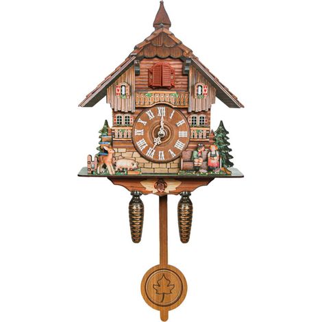 Orologio da parete a cucù in legno con modalità notturna, uccellino canterino, stile foresta europea (1/4)