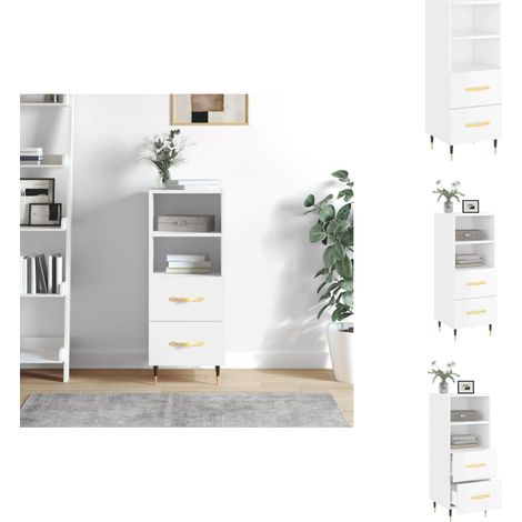 The Living Store Buffet Blanc brillant 34,5x34x90 cm Bois d'ingénierie - Bois d'ingénierie (1/5)