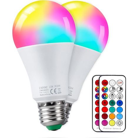Ampoule LED E27 10W RGBW Dimmable Couleur Changeante avec Télécommande Fonction Mémoire Minuterie Blanc Chaud 3000K Lot de 2 (1/5)