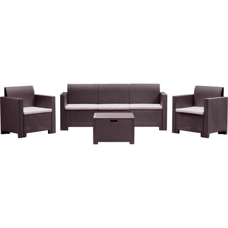 Dmora - Lounge-Set für den Außenbereich Dmüh, Gartenmöbel-Set mit Kissen, Sitzbereich für den Innenbereich in Rattan-Optik, 100 % Made in Italy, Braun (1/5)