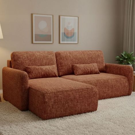 Sofá Cama con Chaise Longue Pagno, Almacenaje, Reclinable, Reversible, 207x148 cm Naranja Oscuro (1/5)