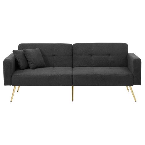 Schlafsofa mit Bettfunktion, verstellbarem Winkel, goldenen Beinen, mit Kissen und seitlichen Aufbewahrungstaschen
