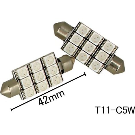 Coppia 2 Lampade Led T11 C5W Siluro 42mm Con 9 Smd 5050 Colore Rosso 12V 2W (1/2)