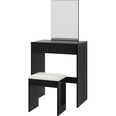 Dressing Table Set with Mirror & Stool large drawer and open storage TAMPA BLACK