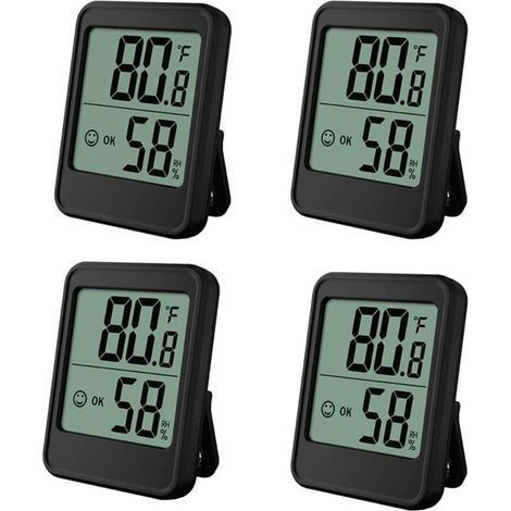 4 Pezzi Termometro Igrometro da Interno, Monitor di Umidità e Temperatura, Termometro Ambiente, con Indicatore del Livello di Comfort e Icona Faccina, per Serra, Cantina dei Vini, Ufficio (1/5)
