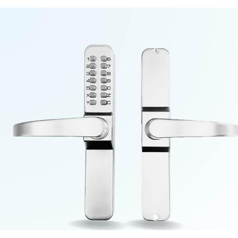 1 - Serrure à code mécanique - Poignée sans cylindre - Combinaison modifiable - Pour portes intérieures et extérieures 35-65mm - Argent