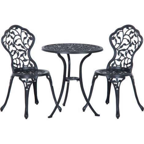 Conjunto de bistró para 2 personas, conjunto de muebles de balcón con mesa de bistró y 2 sillas, color negro, ideal para jardín y terraza, disponible en el sitio. (1/5)
