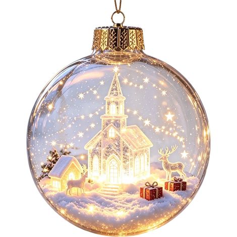 Boule à neige lumineuse 3D en acrylique transparent, décoration à suspendre au sapin de Noël avec le Père Noël et son traîneau de rennes (1/5)
