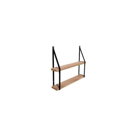 Étagère murale double chêne Cali 10 avec supports métal noir