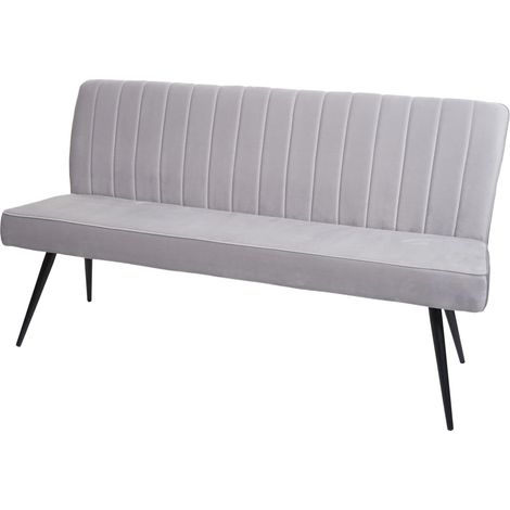 [NON UTILIZZATO] Panca panchina da interni 160cm HHG-480 3 posti ferro velluto grigio chiaro