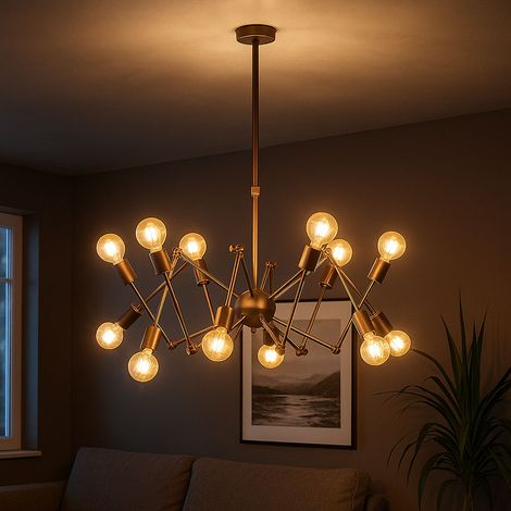 Suspension salon Industrial Spoutnik lustre plafonnier vintage rétro, métal, 12x douille E27, DxH 95x109 cm, Wofi 6445.12.09.8000