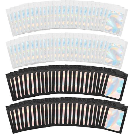 100 sacchetti con chiusura a zip 7x10 cm in Mylar, riutilizzabili, trasparenti con finestra olografica, ermetici, ideali per confezionare gioielli, dolciumi e piccoli oggetti. (1/5)