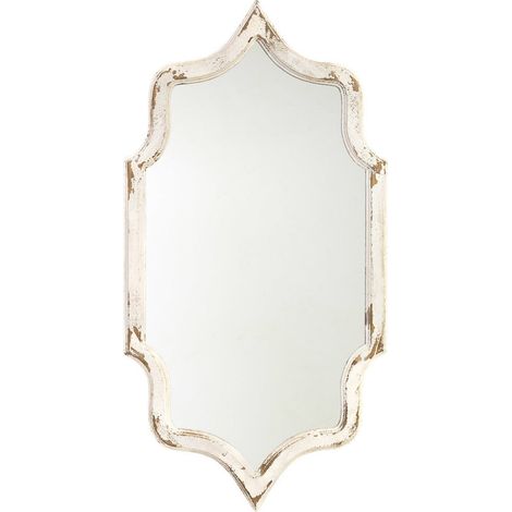 Miroir mural classique forme irrégulière finition blanche antique - blanc patiné effet bois vieilli (1/5)