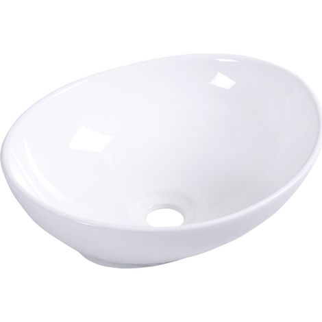 Vasque à Poser,Lavabo Ovale en Céramique avec Design Moderne Simple pour Salle de Bain,Toilettes,Restaurant,Hôtels 41 x 33,5 x 14CM Blanche (1/5)