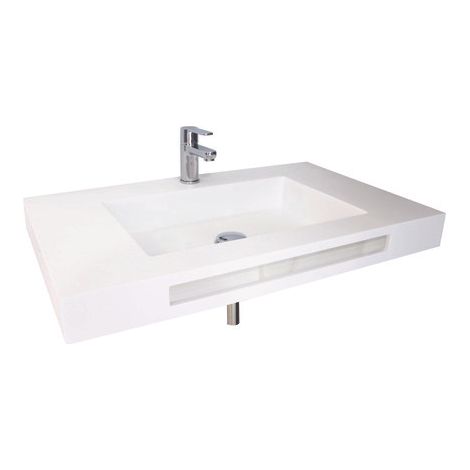 [JAMAIS UTILISE] ONDEE ZEN - Plan vasque salle de bain à suspendre LICEO - 80cm - Solid Surface - Avec trop plein et bonde (1/6)