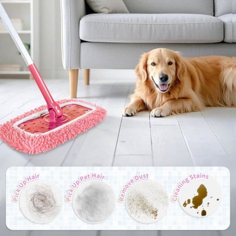 4 lingettes humides roses réutilisables pour balai Swiffer. Compatibles avec les balais Swiffer à séchage et à l'eau. (1/5)