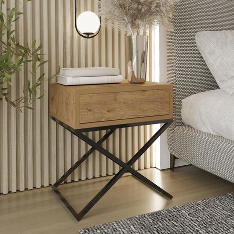 AX LIVING Nachttisch modern Aleio X 45 Eiche Wotan, schwarzes Gestell