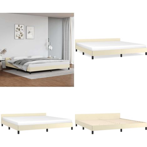 Bettgestell mit Kopfteil ohne Matratze Creme 200x200 cm - Bettesrahmen - Doppelbett - Cremefarbenes Bett - Kopfteil - Kunstlederbett - Home & Living (1/5)