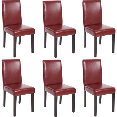 Lot de 6 chaises de séjour Littau, simili-cuir, brun rouge, pieds foncés (1/5)