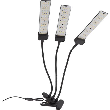 Lampe de Croissance LED Clip à 3 Têtes avec Minuterie, Spectre Complet pour Plantes Grasses, Pince Flexible, 100‑240V Prise EU