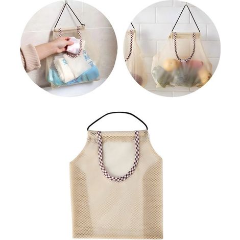 Sacs de rangement suspendus réutilisables en maille, résistants et durables, pour fruits, légumes, ail, oignons et gingembre, rangement de cuisine (1/5)