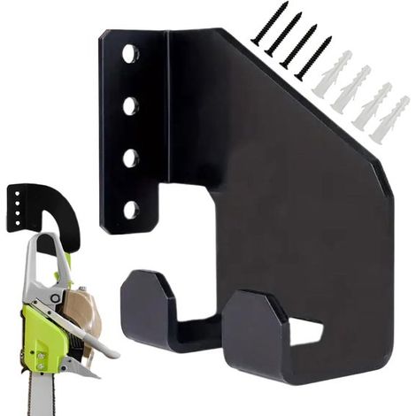Soporte para colgar motosierra - Organizador de herramientas - Almacenamiento para garaje - Diseño resistente - 14x12x6 cm - Negro