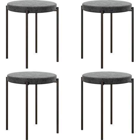 Küchenhocker 4-er Set, stapelbar, Samtoptik, bis 100kg, Stahlrahmen, 41,5 x 41,5 x 46 cm, Dunkelgrau