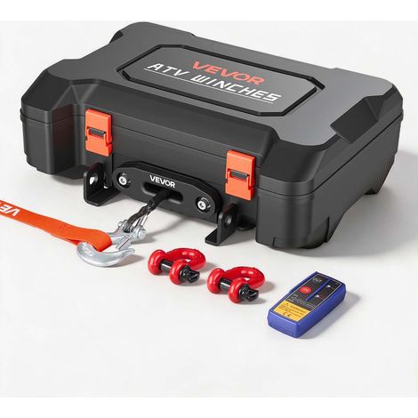 Treuil Portable 12 V CC 2041 kg Treuil Électrique Corde Synthétique, pour Quad, Télécommandes sans Fil et Filaire, Kit de Récupération en Boîtier avec Guide-Câble, Crochet à Manille et Sangle (1/5)