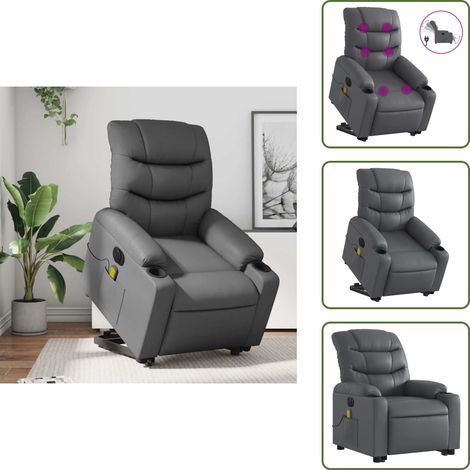 Massagesessel mit Aufstehhilfe Elektrisch Grau Kunstleder - Elektrischer Massagesessel - Relaxsessel - Fernsehsessel - Lift Chair - Ergonomisch