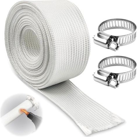 Tubo di scarico isolato da 200 cm, guaina in fibra di vetro resistente alle alte temperature da 25 mm, con 2 fascette, per riscaldatore auto, generatore e stufa. (1/4)