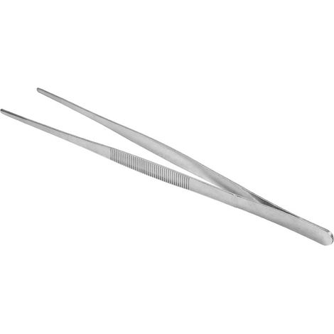 1 pince alimentaire à long manche en acier inoxydable argenté de 30 cm, manche droit, pour la maison, le secteur médical, le jardinage et la cuisine. (1/5)