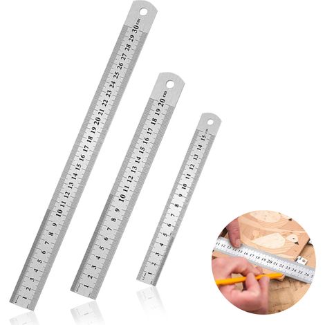 3 Règle, Acier inoxydable, Double face, Métrique et Impérial, Ingénierie et École (1/5)