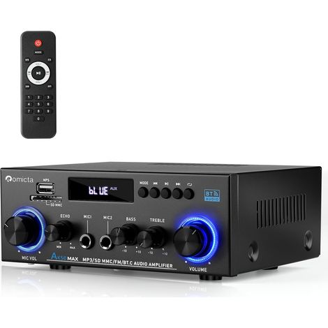 800W Stereo Audio Amplifier, Bluetooth 5.0  FM Radio, USB/SD Player, AUX Input, 2 Microphones with Echo  Remote Control for Home Theater and Home (1/5)