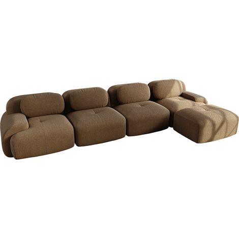 Sofá rinconero modular de 4 plazas en pana marrón, 32D, sin montaje, MODENUIT (1/5)