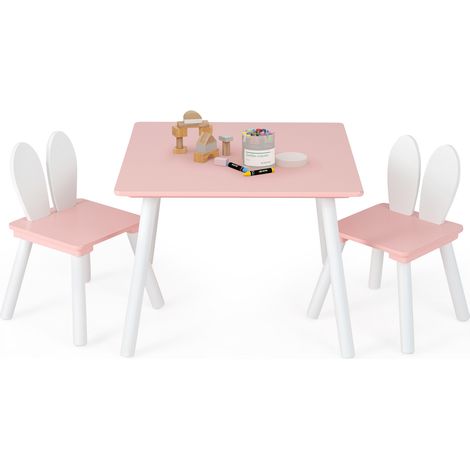 3 Pieces Kids Table and Chairs Set for Arts Crafts Snack Time-Pink (1/5)