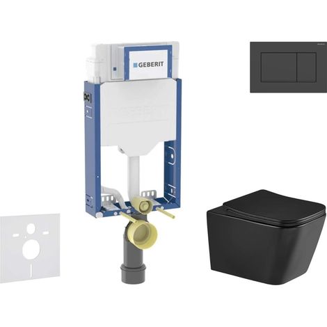 Geberit Kombifix - Conjunto de instalación empotrada, inodoro Arkas I y asiento softclose, pulsador Sigma20, negro mate/negro SANI15CA5508