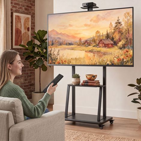 Support TV mobile 32-75 pouces, chariot sur roulettes avec freins, hauteur réglable, VESA 400 x 600 mm (1/5)