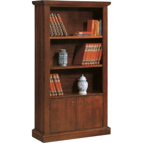 Libreria in legno classica aperta 3 ripiani 2 ante Noce 105 x 40 H. 185 cm