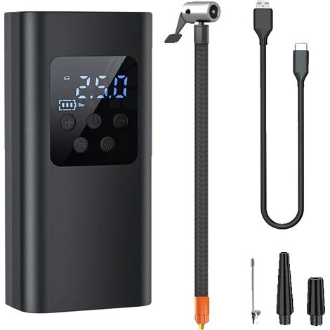 Compressore d'aria portatile ad alta pressione, funzionamento senza fili, colore nero, alimentato a batteria. (1/2)