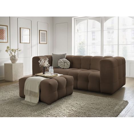 BOBOCHIC - Canapé droit fixe 3 places CLOUD tissu mesh avec pouf Marron (1/5)