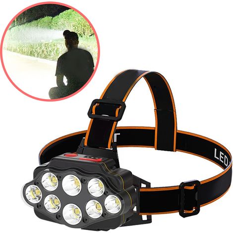Lampe frontale étanche à chargement USB super lumineuse 8 LED lampe frontale rechargeable pour la marche nocturne, la randonnée, la pêche,DUBUNS (1/5)