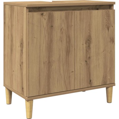 Armoire d'évier sous lavabo moderne grand espace rangement 58 x 33 x 60 cm en bois d'ingénierie chêne artisanal