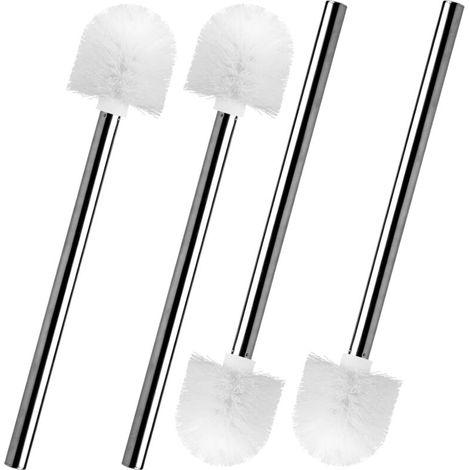 Toilet Brush Set of 4, 8cm Diameter Stool Brush, Toilet Cleaning Broom with Stainless Steel Handle, Bathroom Cleaning Brush (White)