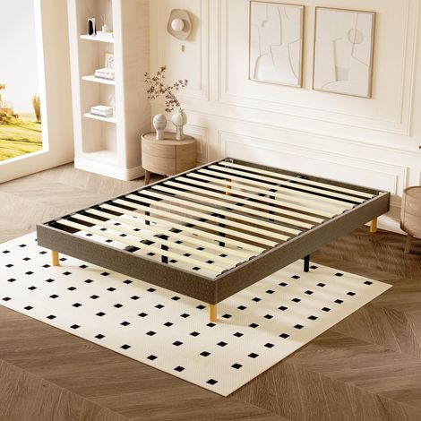 Sommier Tapissier 140x200cm DEWINNER, avec 9 Pieds, Solide et Confortable Lit, 2x14 Lattes, Hauteur du Cadre de lit 29 cm, Brun